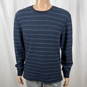Banana Republic Men's Large Navy Blue Striped Long Sleeve Thermal Knit T-Shirt